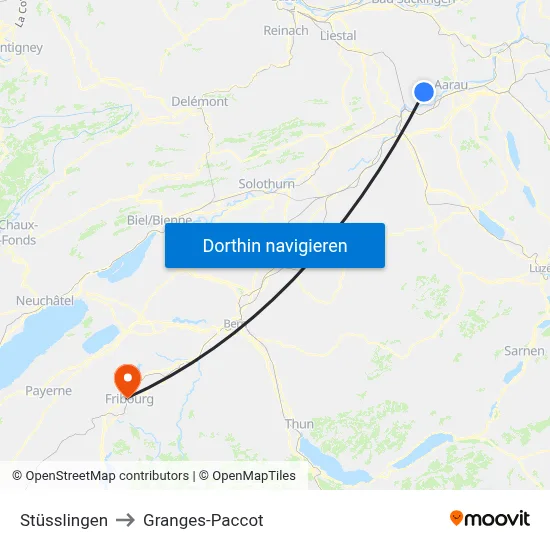 Stüsslingen to Granges-Paccot map