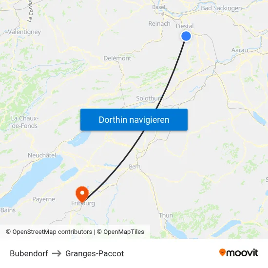 Bubendorf to Granges-Paccot map