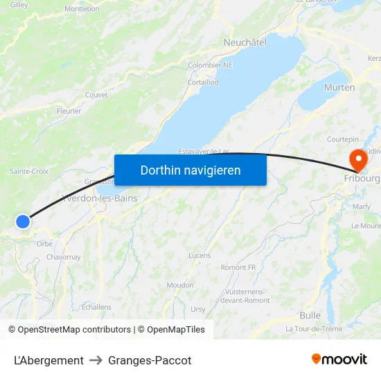 L'Abergement to Granges-Paccot map