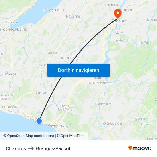 Chexbres to Granges-Paccot map