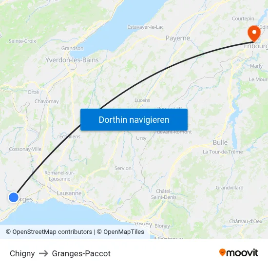 Chigny to Granges-Paccot map