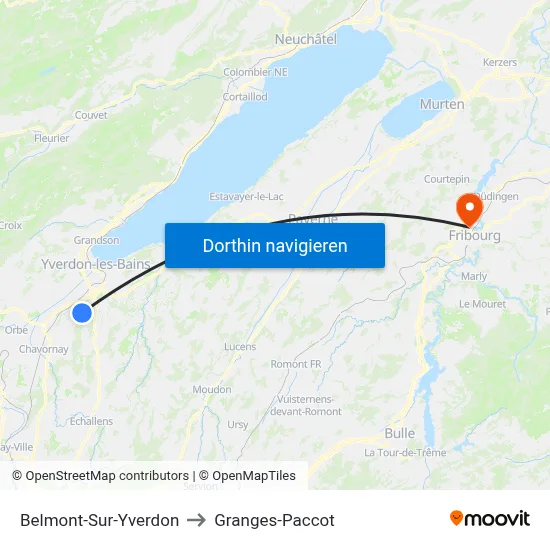 Belmont-Sur-Yverdon to Granges-Paccot map