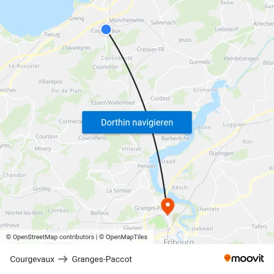 Courgevaux to Granges-Paccot map