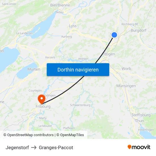 Jegenstorf to Granges-Paccot map