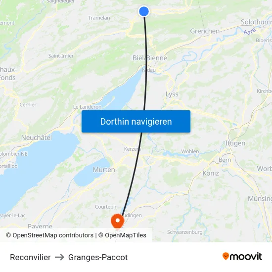 Reconvilier to Granges-Paccot map