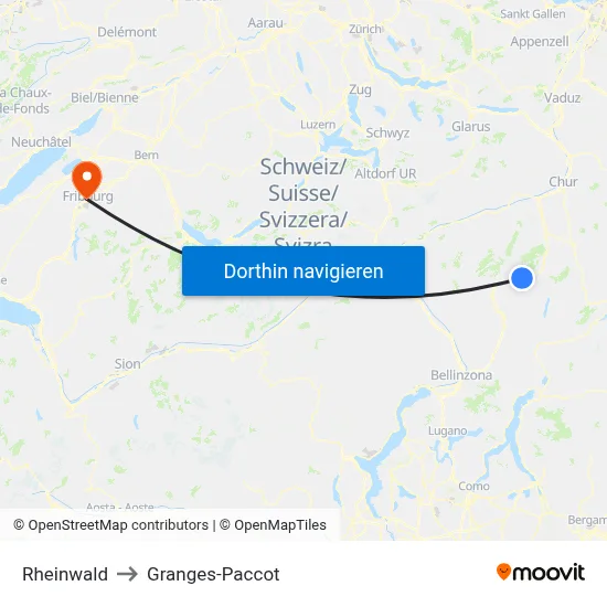 Rheinwald to Granges-Paccot map