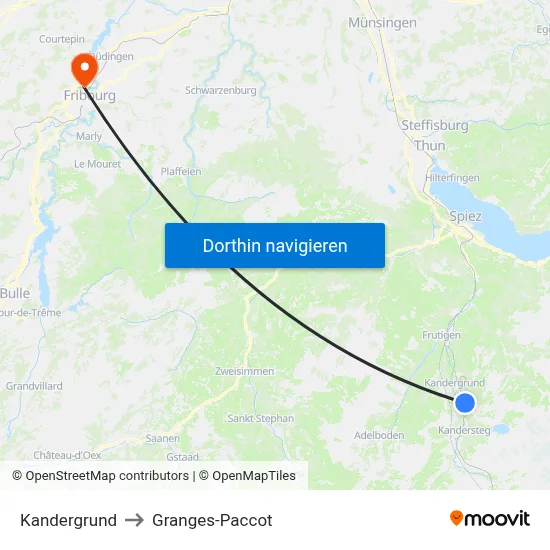 Kandergrund to Granges-Paccot map