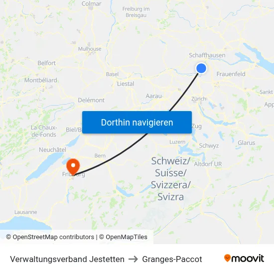 Verwaltungsverband Jestetten to Granges-Paccot map