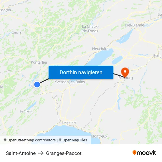 Saint-Antoine to Granges-Paccot map