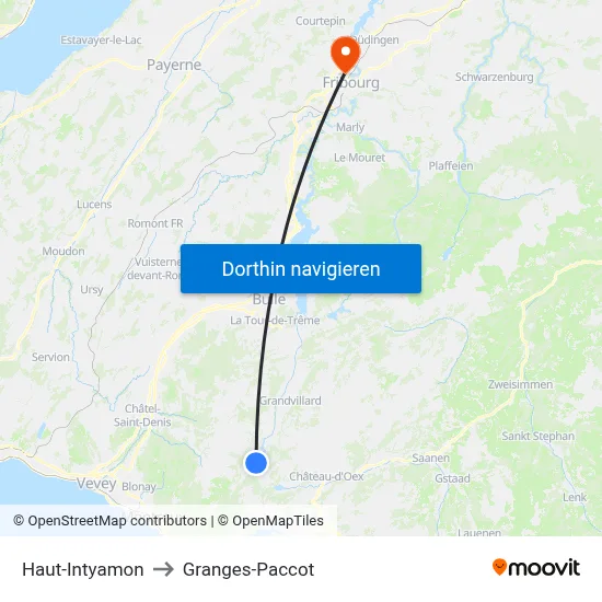Haut-Intyamon to Granges-Paccot map