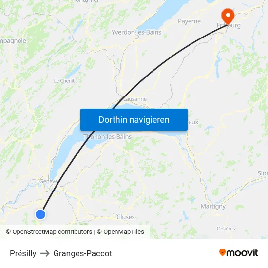 Présilly to Granges-Paccot map