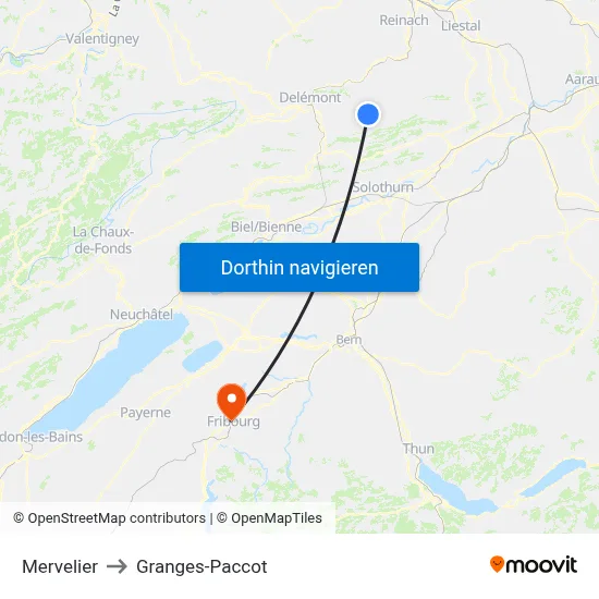 Mervelier to Granges-Paccot map