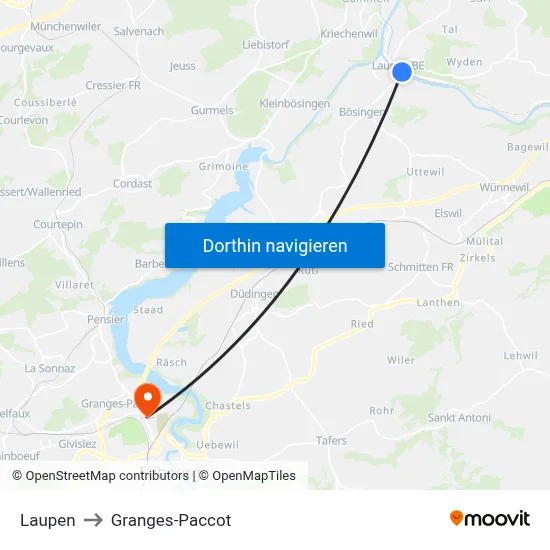 Laupen to Granges-Paccot map