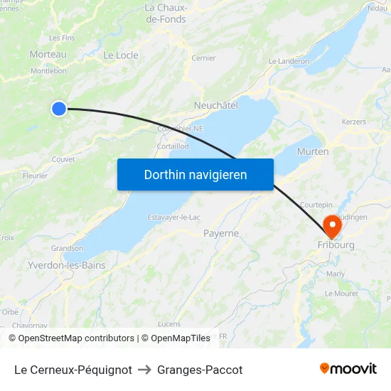 Le Cerneux-Péquignot to Granges-Paccot map