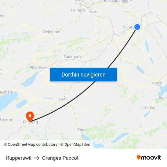 Rupperswil to Granges-Paccot map