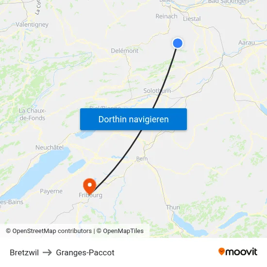 Bretzwil to Granges-Paccot map