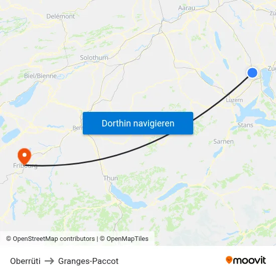 Oberrüti to Granges-Paccot map