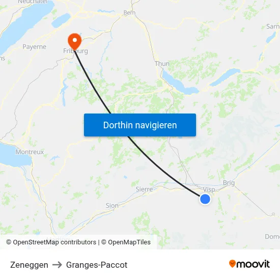 Zeneggen to Granges-Paccot map