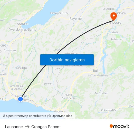 Lausanne to Granges-Paccot map