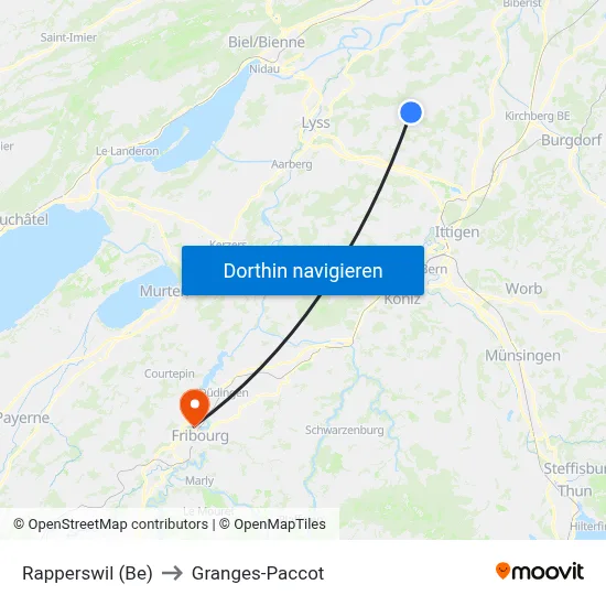 Rapperswil (Be) to Granges-Paccot map