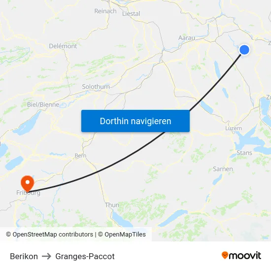 Berikon to Granges-Paccot map