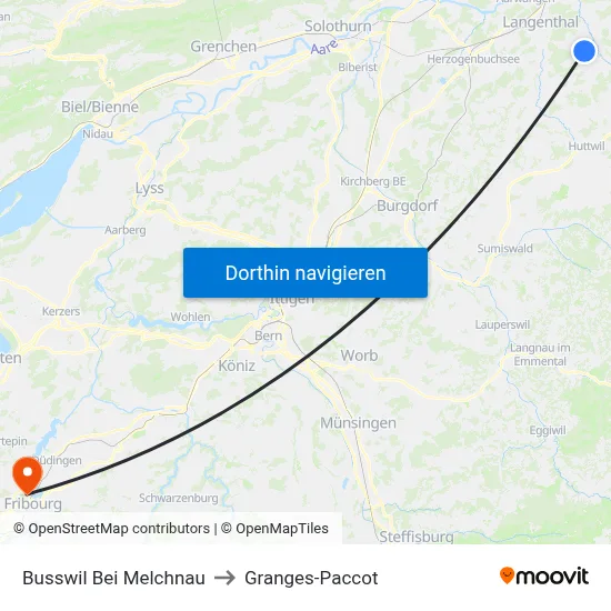 Busswil Bei Melchnau to Granges-Paccot map