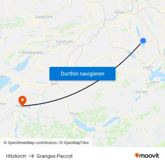 Hitzkirch to Granges-Paccot map