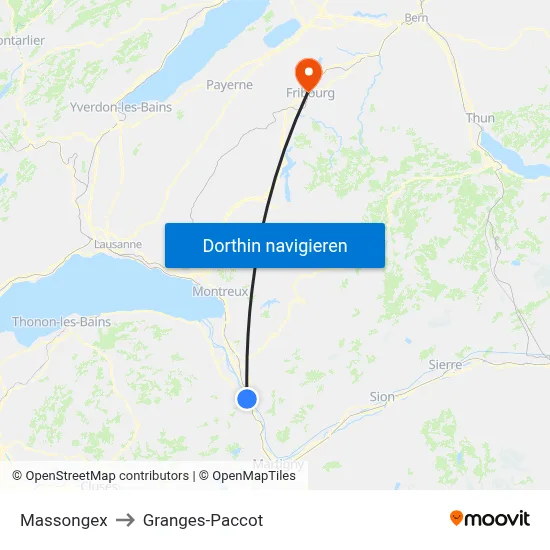Massongex to Granges-Paccot map