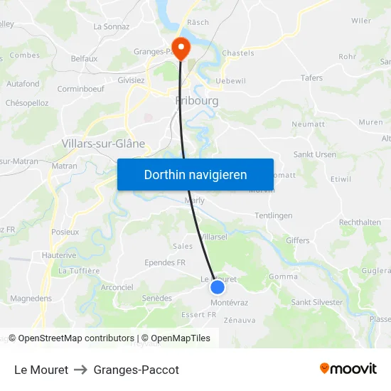 Le Mouret to Granges-Paccot map