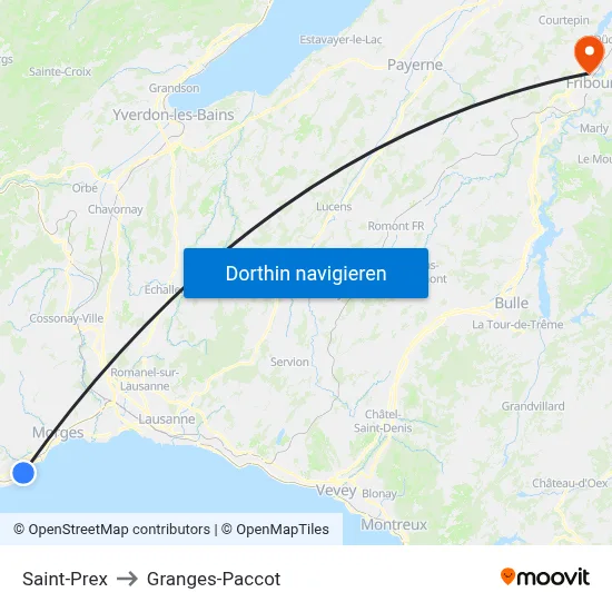 Saint-Prex to Granges-Paccot map