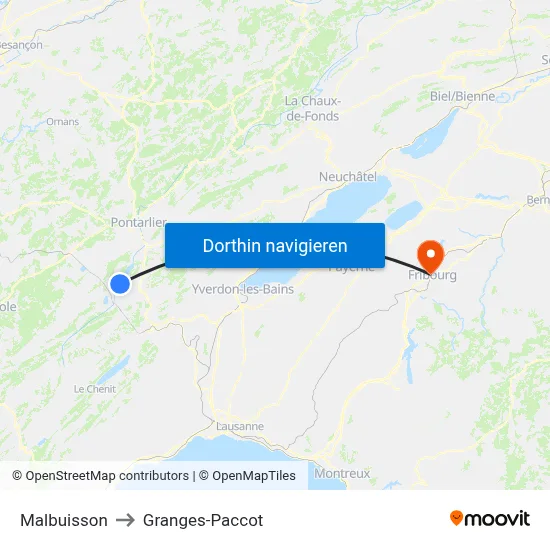 Malbuisson to Granges-Paccot map