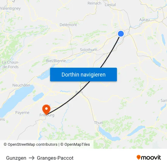 Gunzgen to Granges-Paccot map