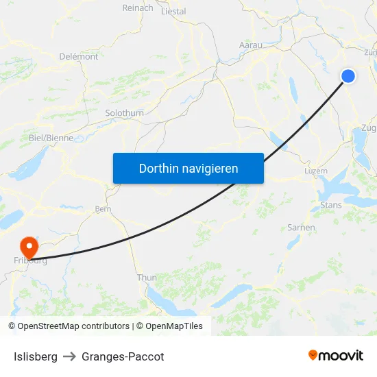 Islisberg to Granges-Paccot map