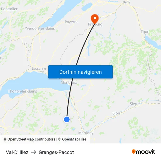 Val-D'Illiez to Granges-Paccot map