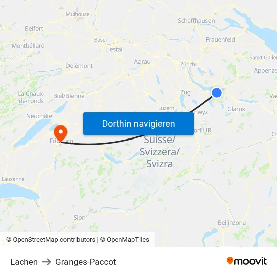 Lachen to Granges-Paccot map
