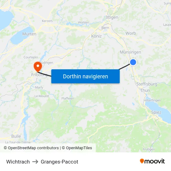 Wichtrach to Granges-Paccot map