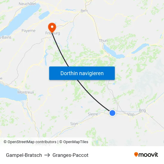 Gampel-Bratsch to Granges-Paccot map