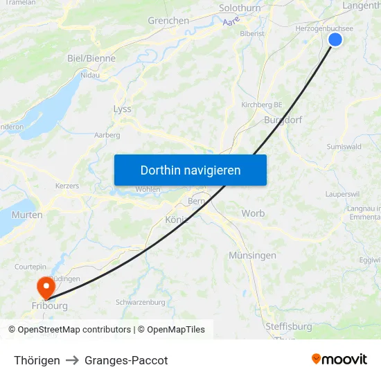 Thörigen to Granges-Paccot map