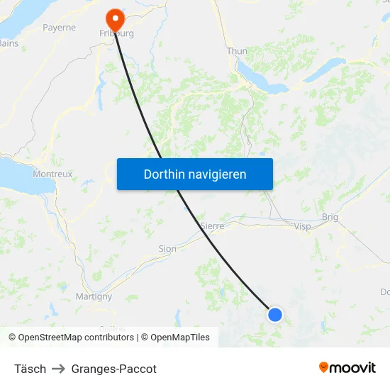 Täsch to Granges-Paccot map