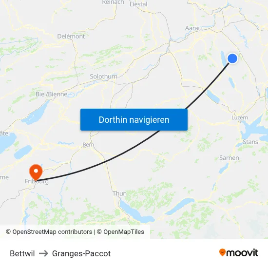 Bettwil to Granges-Paccot map