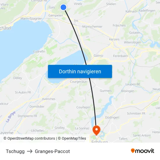 Tschugg to Granges-Paccot map