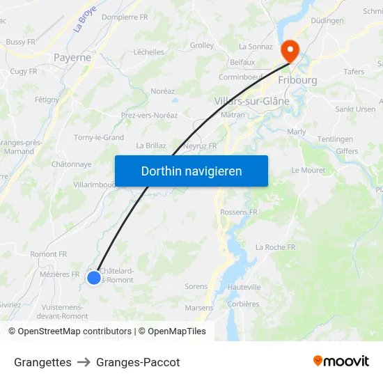 Grangettes to Granges-Paccot map