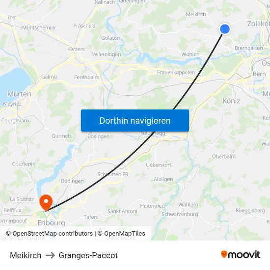 Meikirch to Granges-Paccot map