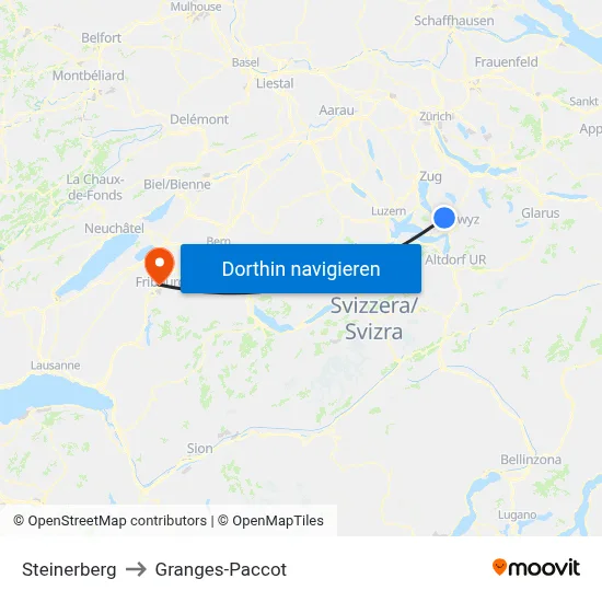 Steinerberg to Granges-Paccot map