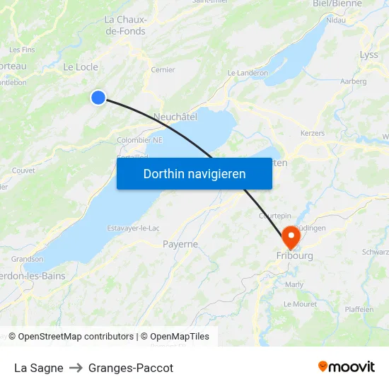 La Sagne to Granges-Paccot map