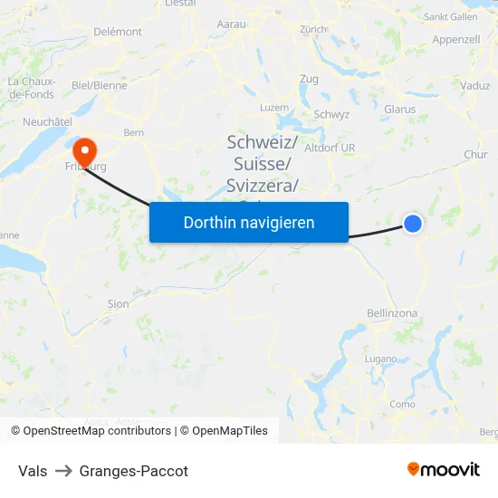 Vals to Granges-Paccot map