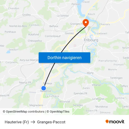 Hauterive (Fr) to Granges-Paccot map