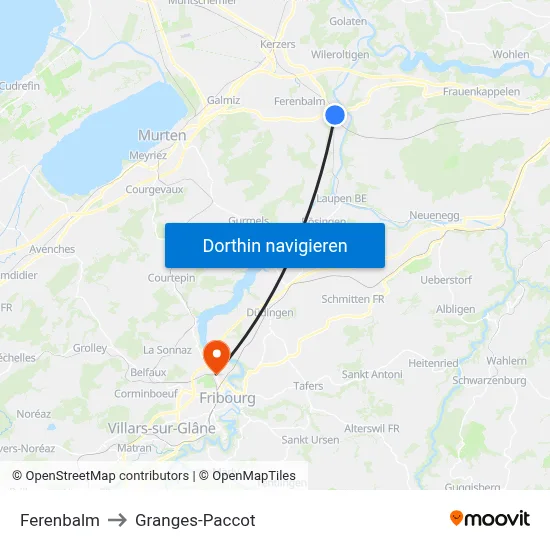 Ferenbalm to Granges-Paccot map