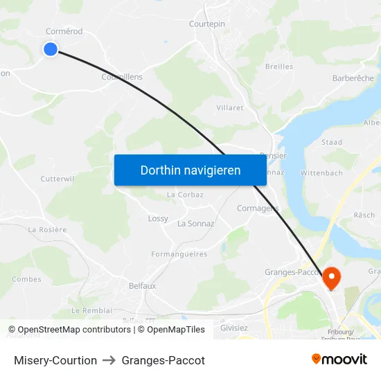 Misery-Courtion to Granges-Paccot map