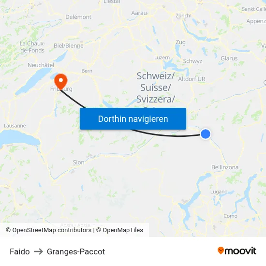 Faido to Granges-Paccot map